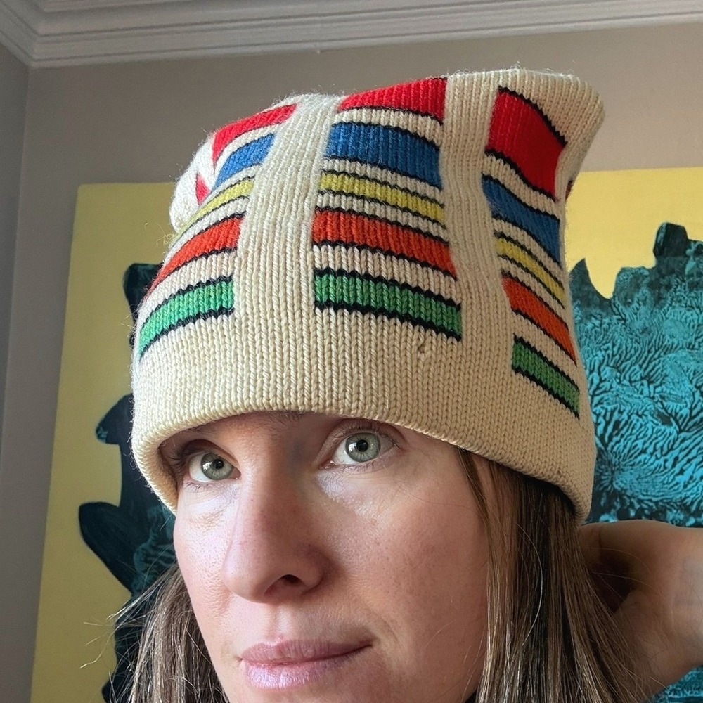 Vintage 70s Color block Beanie Hat - Picture 5 of 7